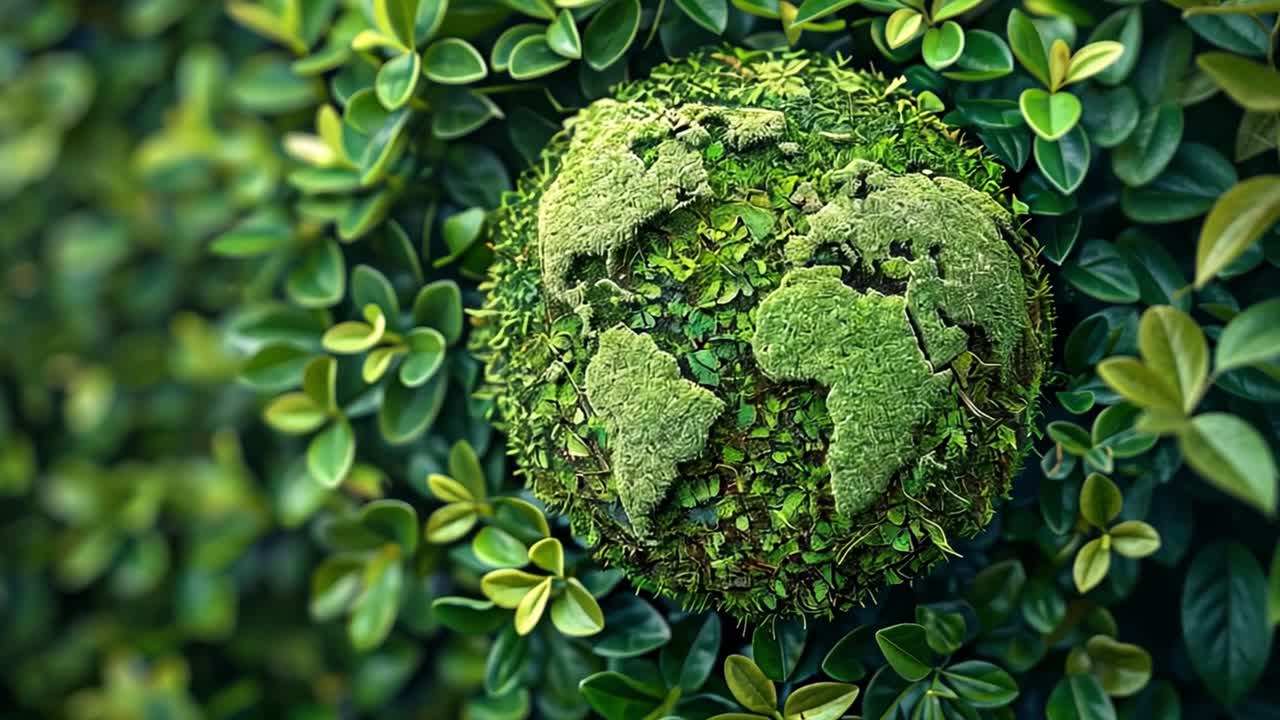 Green Earth Globe Amidst Lush Foliage