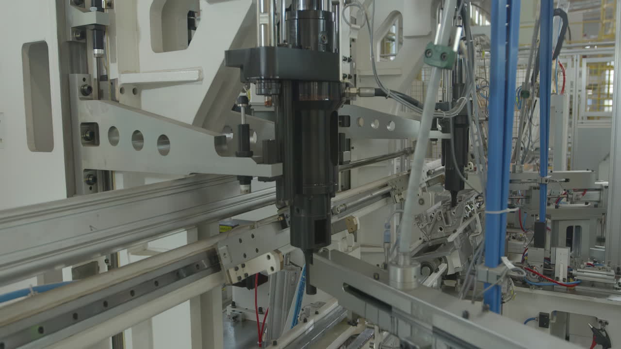 High-tech Precision Robot Arm inside Bright Electronics plant intricate components machinery emphasize efficiency, automation, and high-tech manufacturing processes