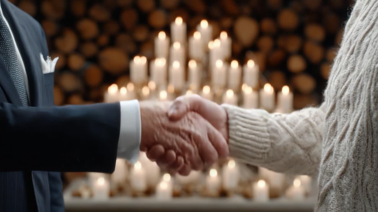 A Moment of Connection: Two Hands Coming Together in a Warm Embrace Against a Backdrop of Illuminated Candles, Symbolizing Trust, Unity, and Commitment