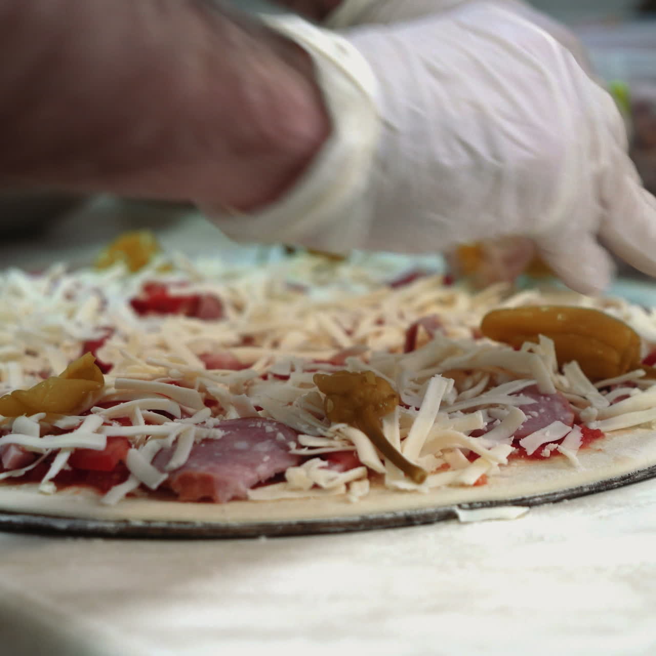 Chefs making pizza in commercial kitchen. Pizza Place. Food Preparation. Pizza Chef. Sqare video