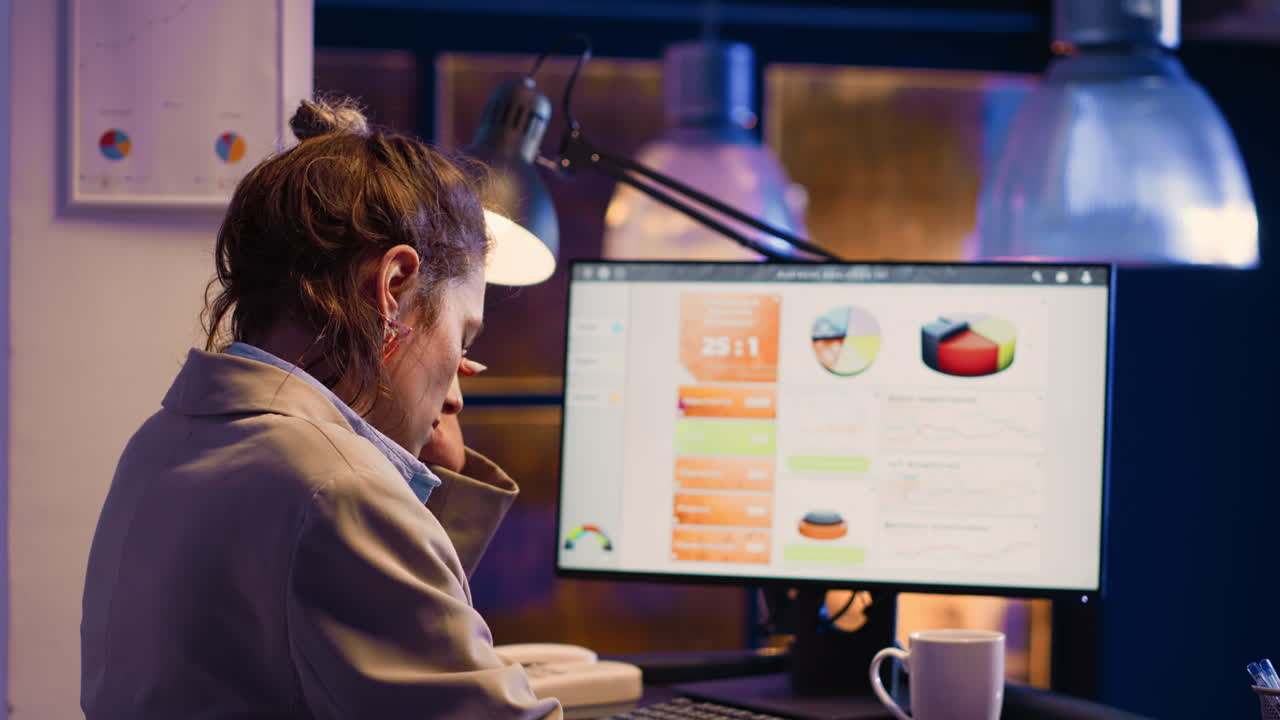 Woman working on computer at desk in office