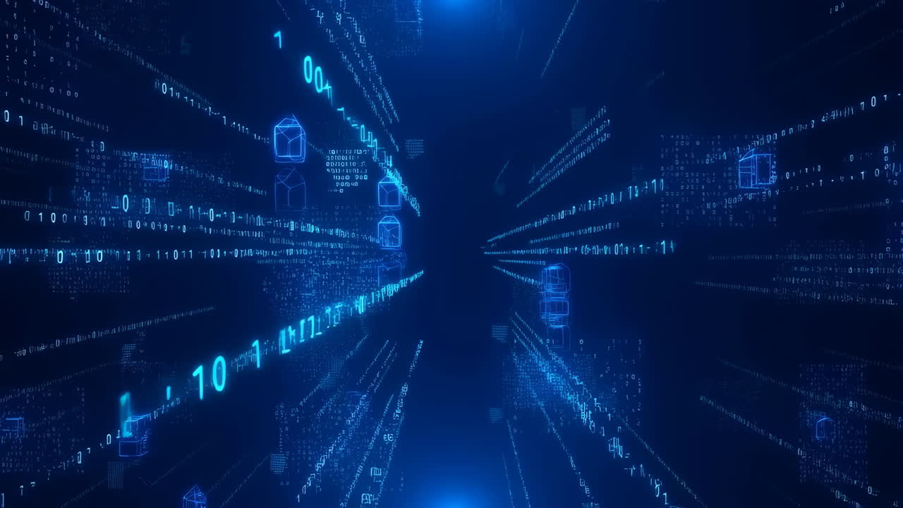 Abstract Digital Data Flow and Binary Code in a Futuristic Network