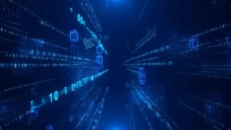 abstract digital data flow and binary code in a futuristic network