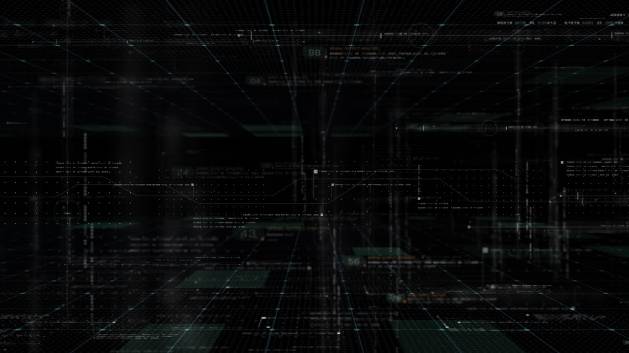 Futuristic digital generated motion abstract matrix cyber environment big data analytic artificial intelligent simulation, loop video with alpha channel for digital background