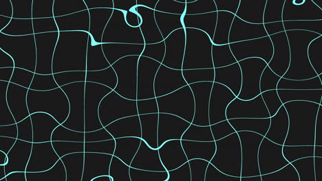 a mesmerizing black and blue wave pattern intertwines, where wavy blue lines swirl in circles amid a structured black grid of crisp, thin lines