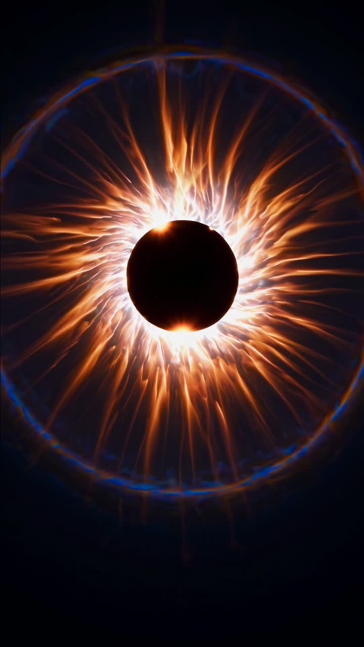 A solar eclipse captured from a low-angle, showcasing the sun's corona in a dramatic, cinematic