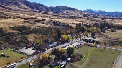 small settlement in new zealand mountains, drone landscape