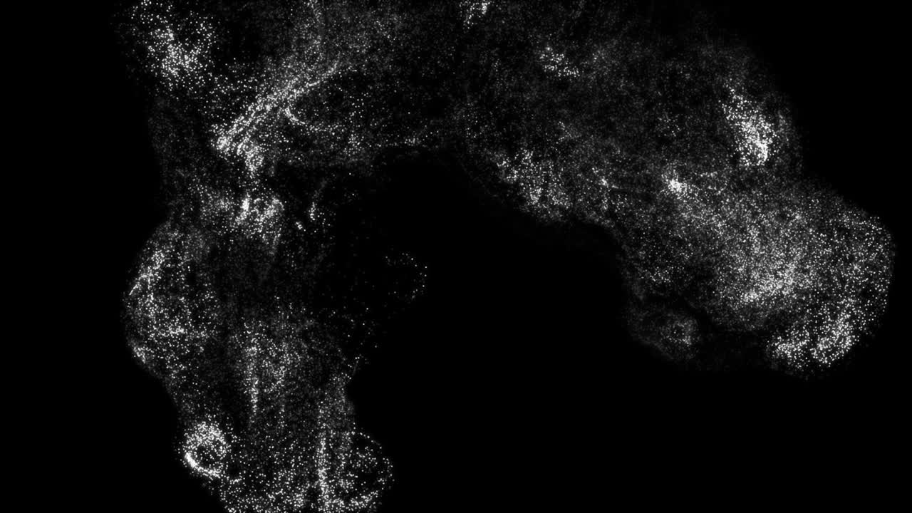 빛나는 색 입자가 떨어지고 먼지의 은밀한 구름을 형성합니다.