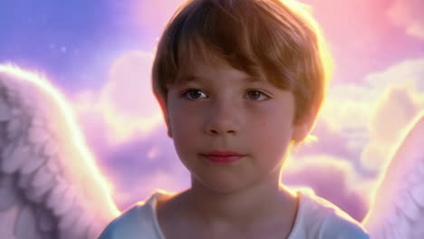 innocent child portrayed as an angel with heavenly wings