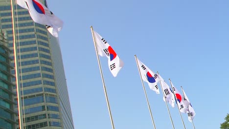 fila de banderas de corea del sur