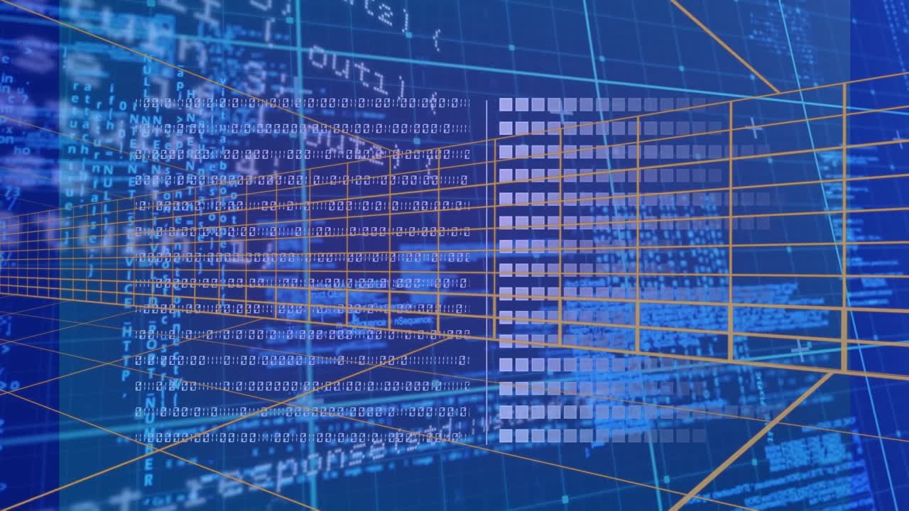 Animation of data processing on blue background