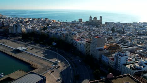 Aerial-view-of-the-city-Cadiz-with-the-catherdral-in-the-background-