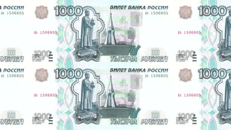 banknotes of one thousand rubles russians rolling on screen, cash money, loop