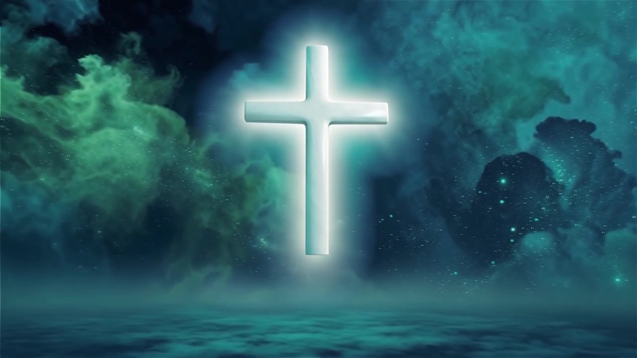 Croce Cristiana Luce Celestiale Sfondo per il Culto.