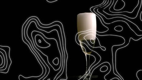 animación de líneas de contorno blancas que se mueven sobre una copa de champán sobre un fondo negro