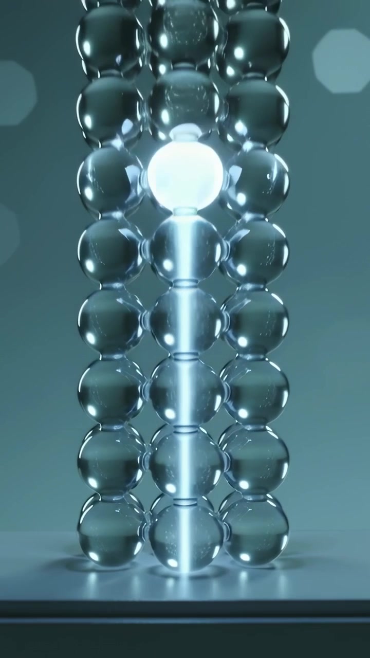 Vertical video: Bright pulse lifting center glowing sphere up glass column on base, lighting column