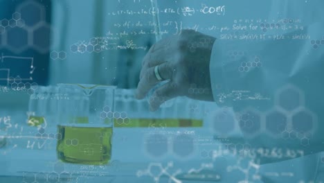 animation of mathematical equations over scientist working in lab