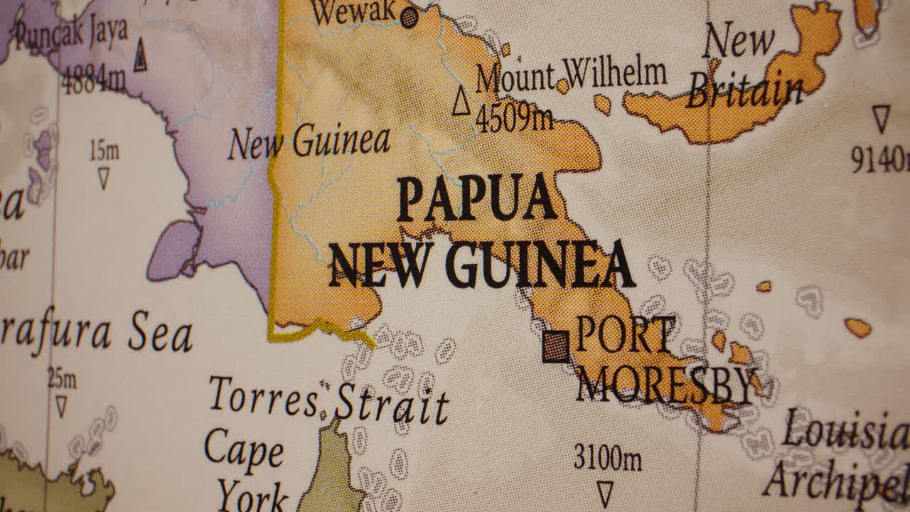 Close-up of Papua New Guinea on a world map