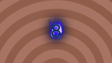 digital animation of flame effect over number eight against spinning spirals on brown background