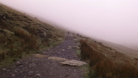 hiking up snowdon mountain during the fog