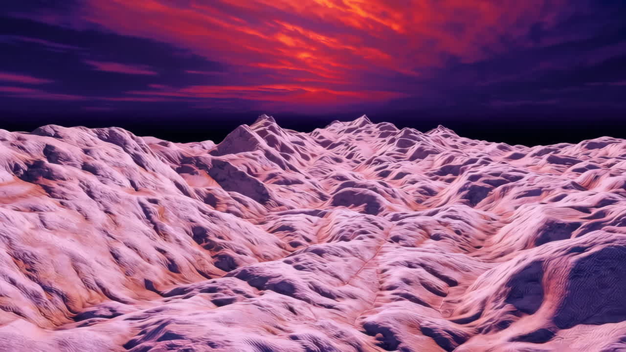 Abstract Alien Mountain Landscape with Dramatic Red Sky