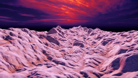 abstract alien mountain landscape with dramatic red sky