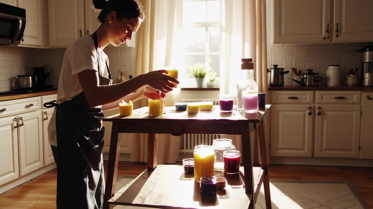 Woman Making Candles in a Cozy Kitchen