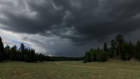lapso de tiempo de nubes de tormenta oscuras y ominosas que se forman sobre un prado.