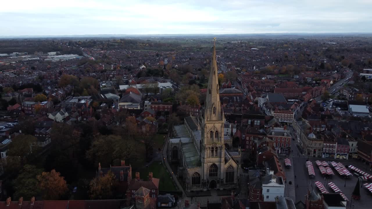 Aerial View of a Town with a Prominent Church