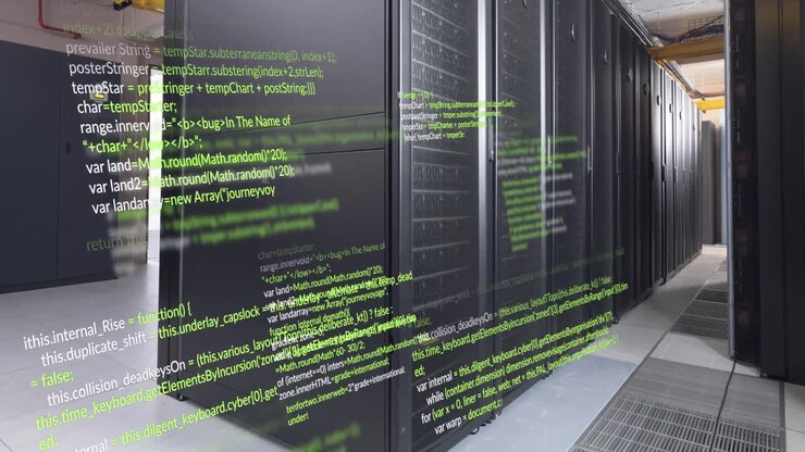 Animation of data processing against computer server room