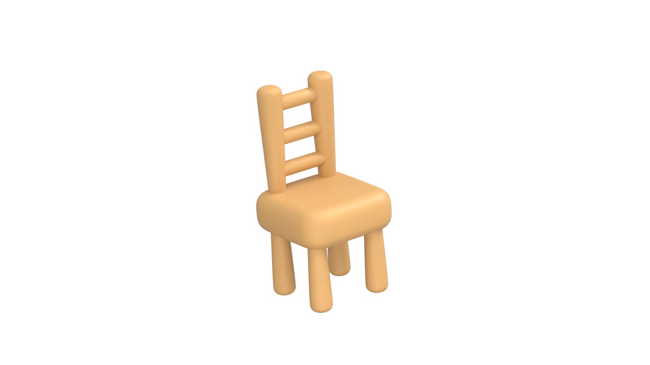 3D render minimalistické dřevěné židle otáčející se na bílém pozadí