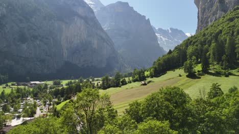 drone views of mountain peak in lauterbrunnen, switzerland