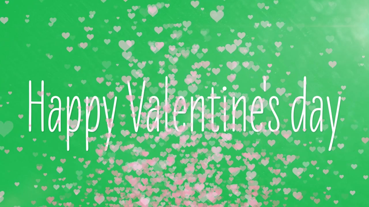 In riproduzione: Cuori rosa che si alzano e si disperdono mentre il testo scorre rivelando "Buon San Valentino" su sfondo trasparente.