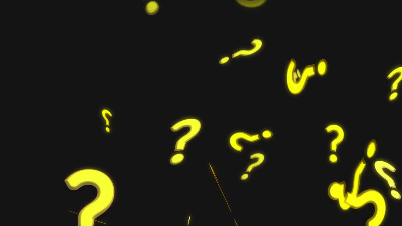 Animated Yellow Question Marks Appearing on Black Background