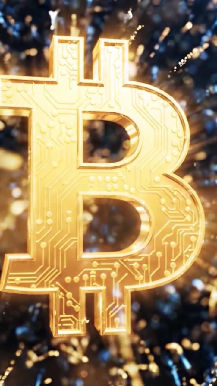 Immagine Dinamica di un Bitcoin Dorato Circondato da Particelle Scintillanti, che Rappresenta l'Emozionante Mondo delle Criptovalute e delle Innovazioni della Finanza Digitale