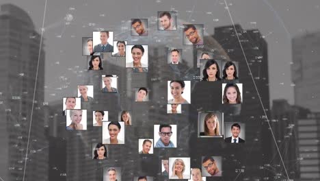 animación de iconos de personas sobre el paisaje urbano