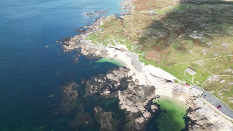 cinematic drone showcasing the beauty of coral beach in ballyconneely, wide revealing aerial footage