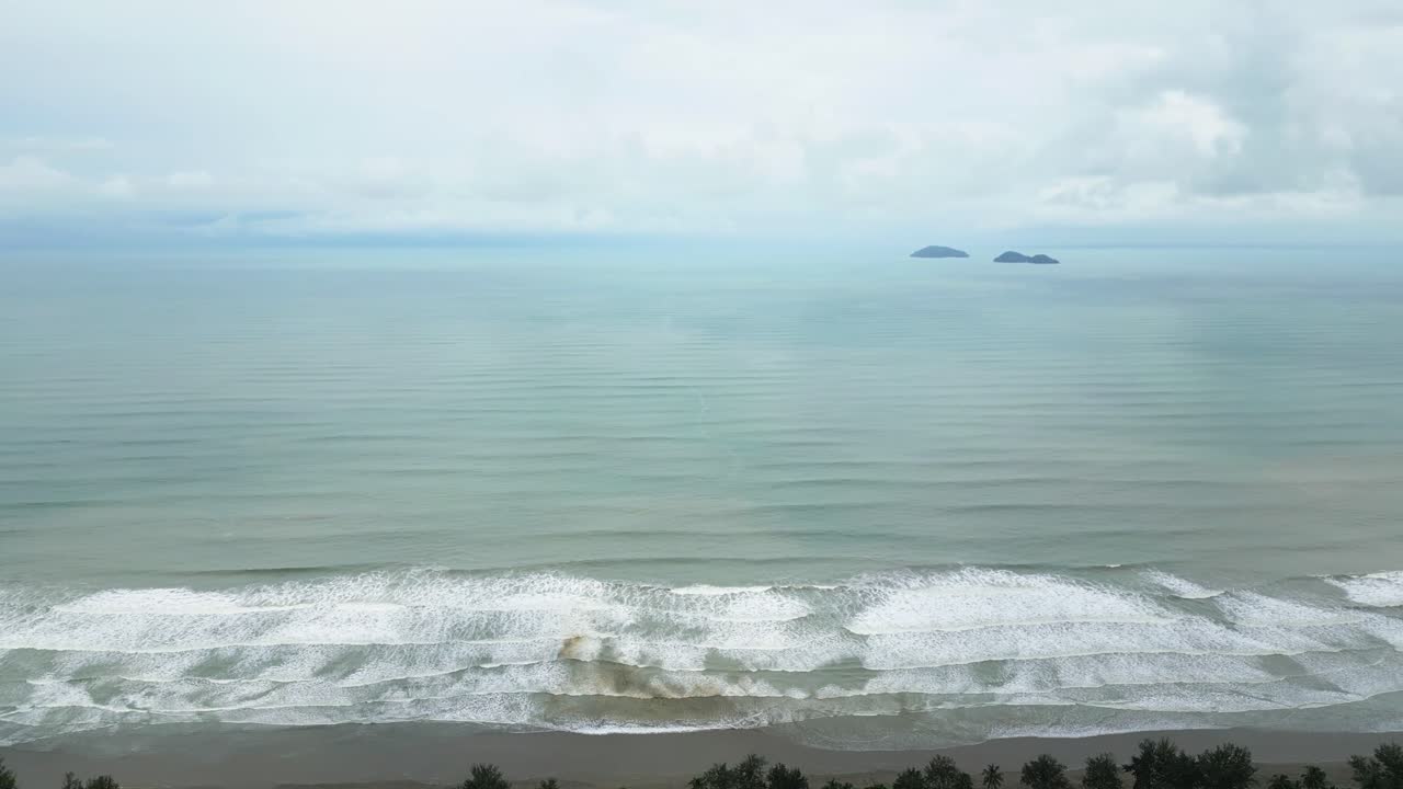 Beautiful Aerial View Of Siru Village Beach For Holiday And Facing Open Blue Sea Kuching,Sarawak.