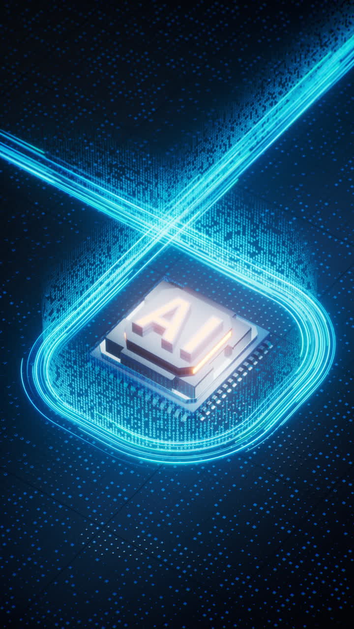 Circuit board and core with artificial intelligence concept, 3d rendering