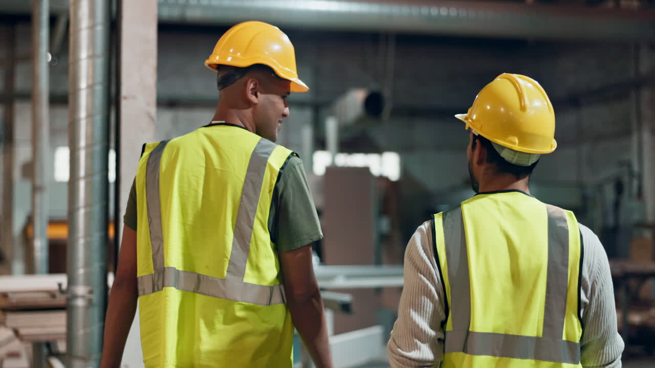 Construction workers in a factory