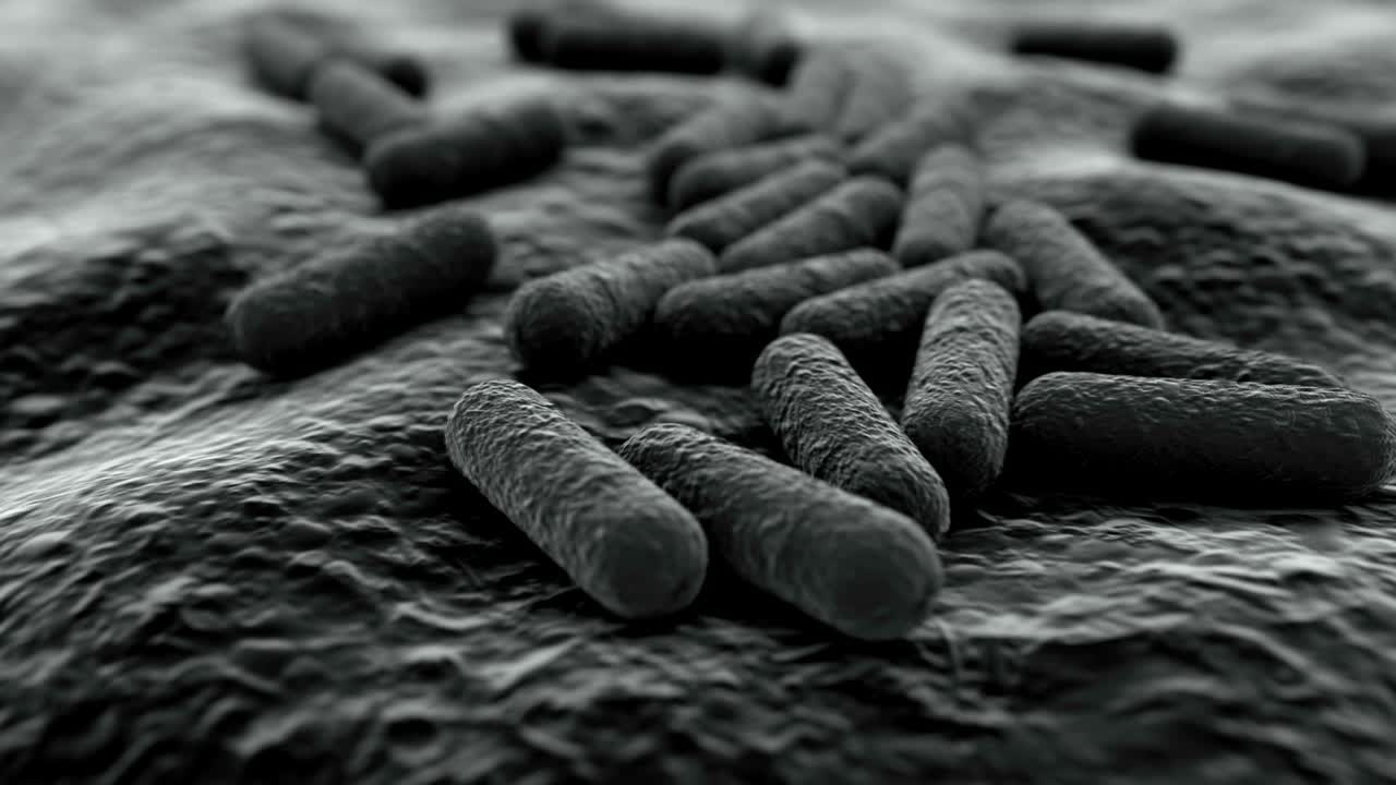 vista microscópica en 4k de una colonia de bacterias.