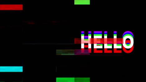 animation of hello text over moving shapes on dark background