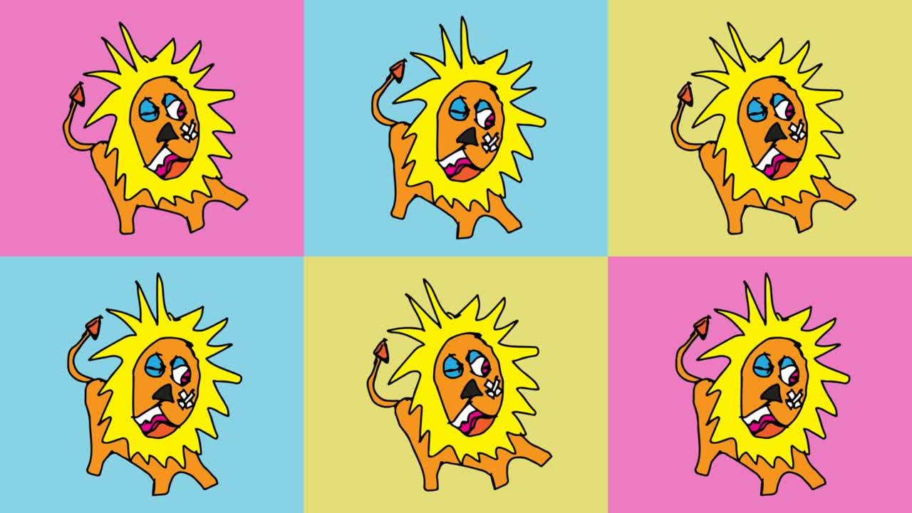 niños dibujando arte pop fondo sin costuras con tema de león