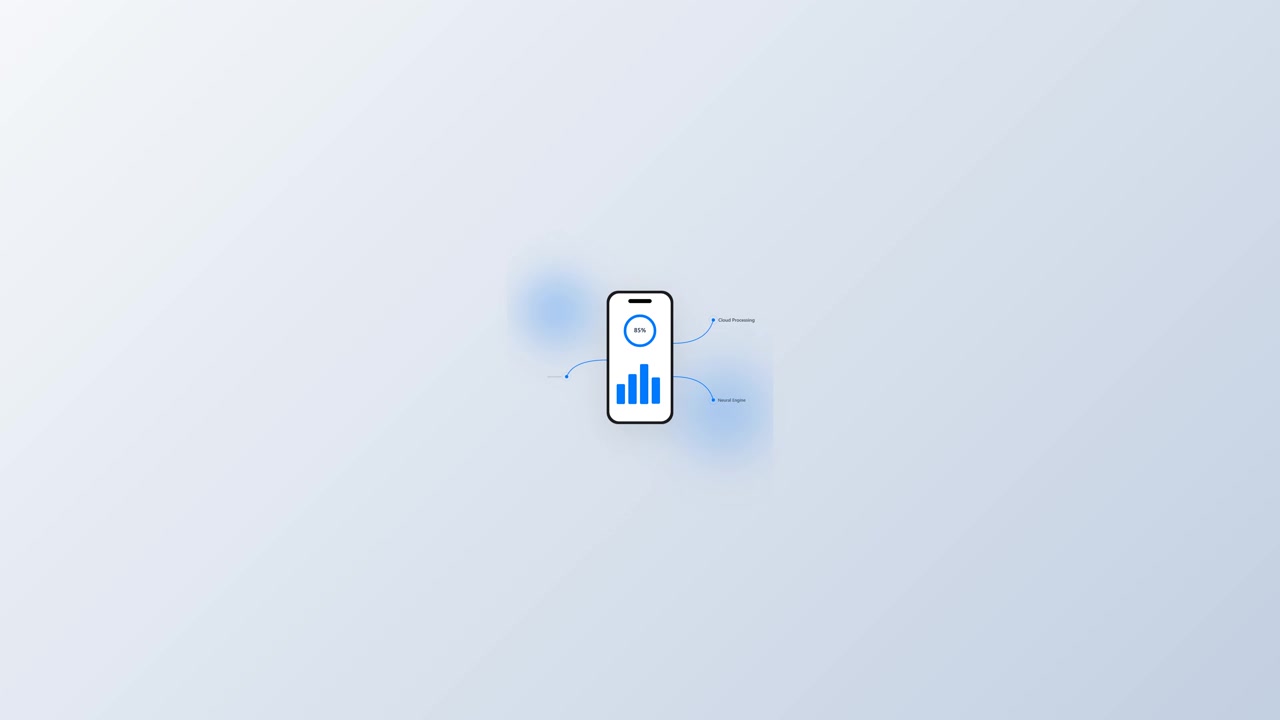 Animated Smartphone Displaying Data Analytics and Cloud Processing Icons