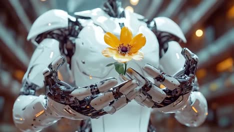 robot holding a flower