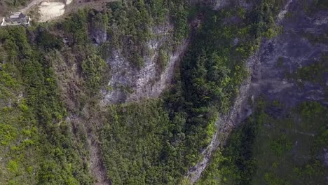atrevida vista aérea vuelo lentamente inclinado hacia abajo drone vuelo de peligro intacto naturaleza playa kelingking en nusa penida bali indonesia parque jurásico