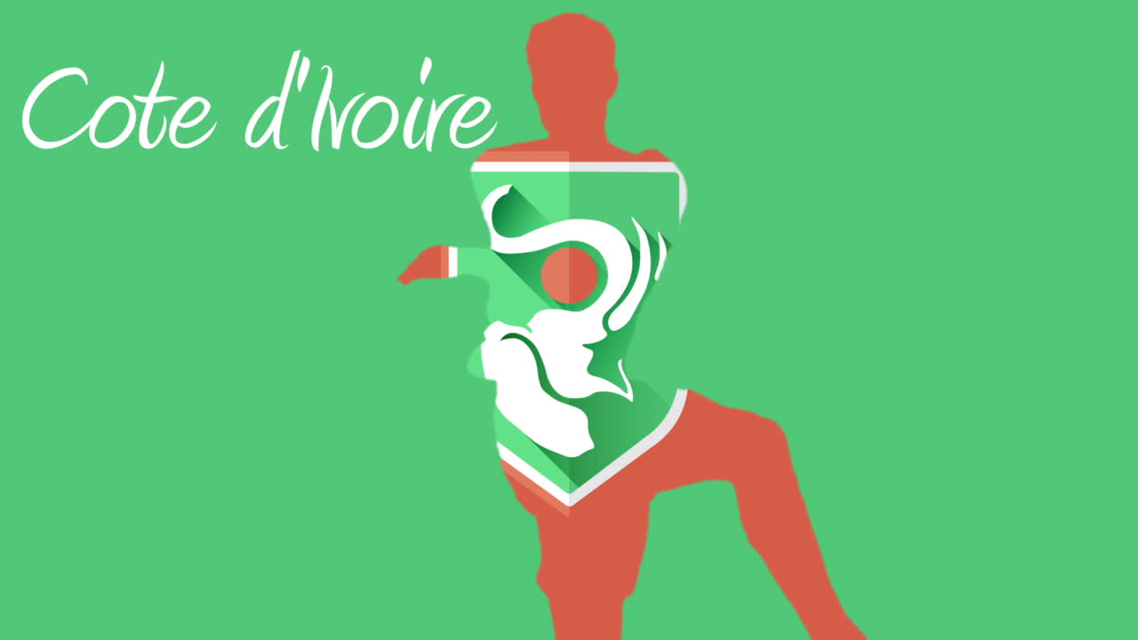 animación de fútbol de costa de marfil con jugador y escudo