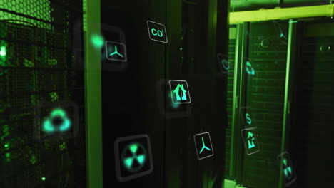 Animation of eco icons and data processing over computer servers
