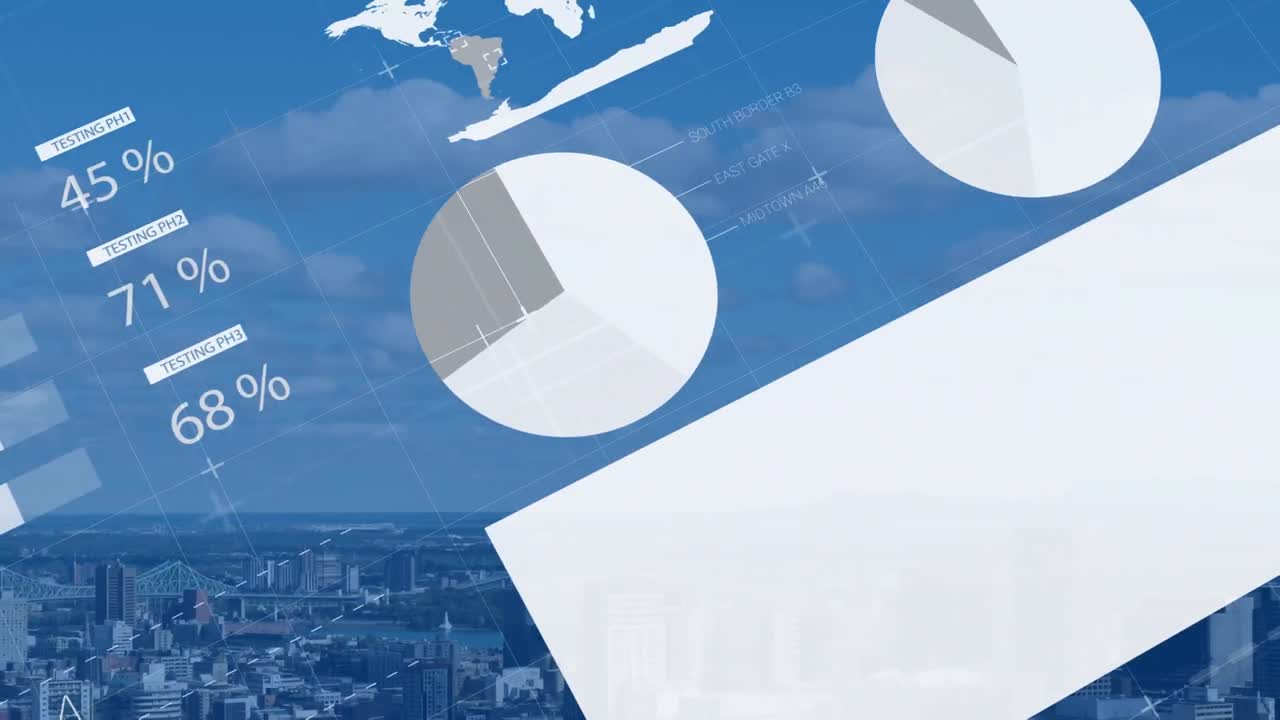 도시 풍경의 공중 전망에 대한 통계 데이터 처리 애니메이션