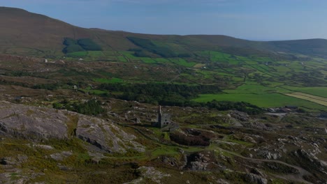 aerial view of abandoned mine ruins in the irish countryside